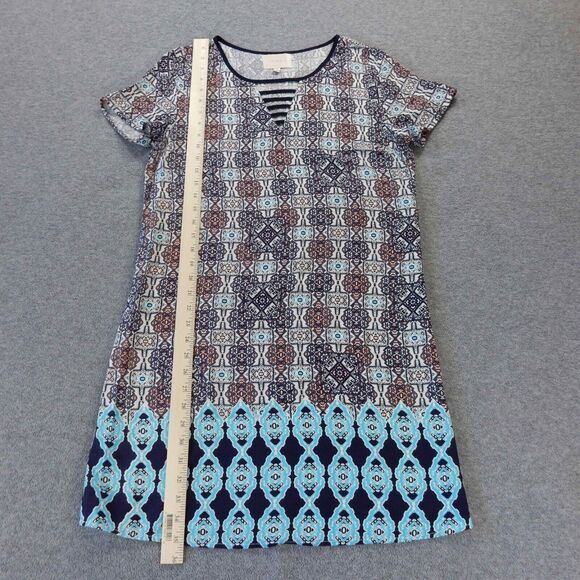 Skies Are Blue Dress Medium Colorful Aztec Print Boho Hippie VNeck Short Sleeve - Picture 5 of 9